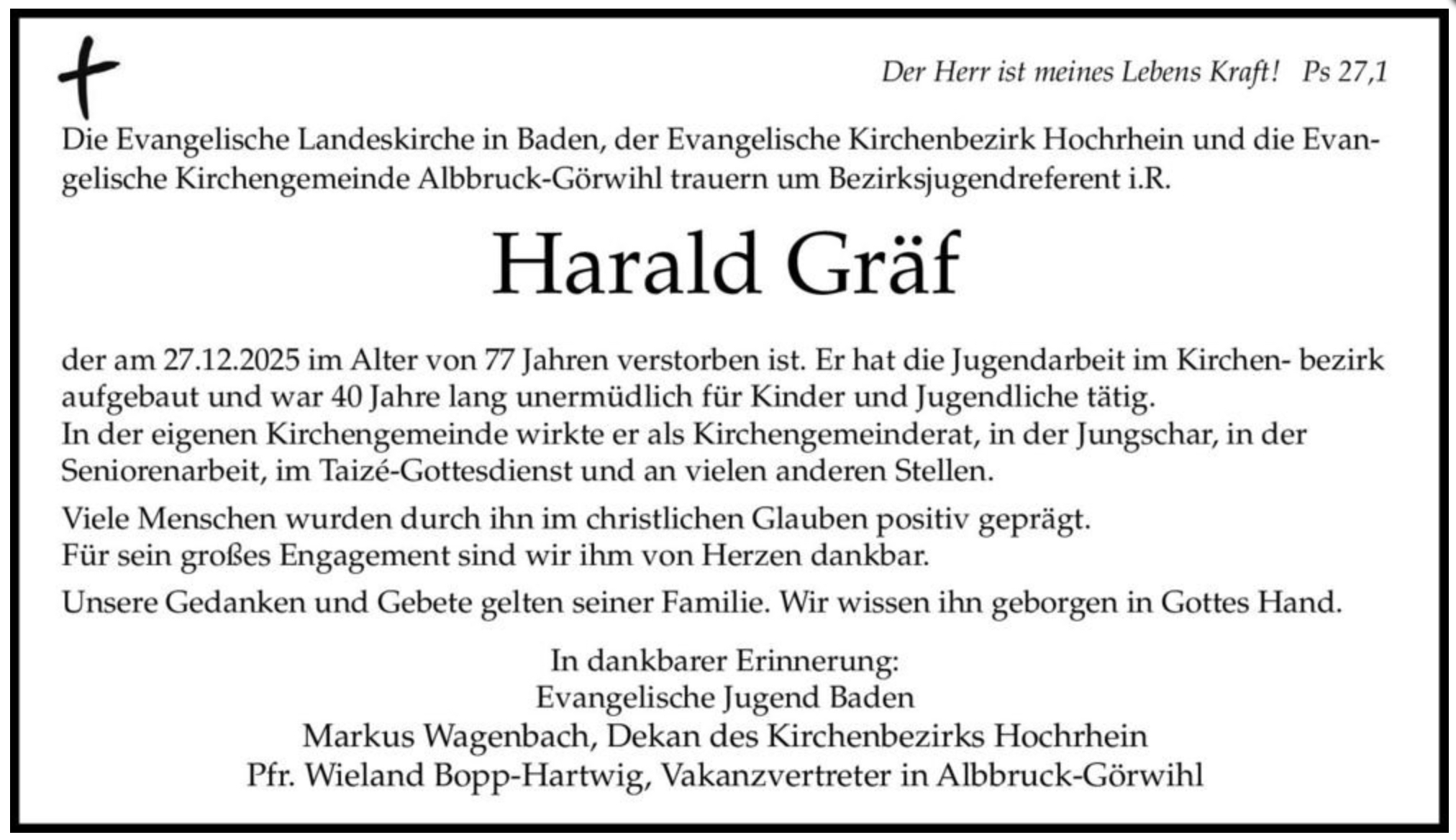 Wir trauern um Harald Gräf